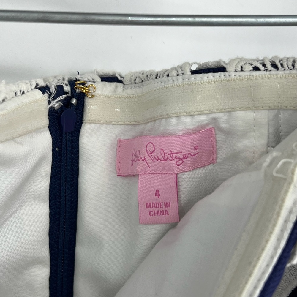 Lilly Pulitzer Sz 4 Navy Blue and White Embellished Strapless Dress - Picture 7 of 11